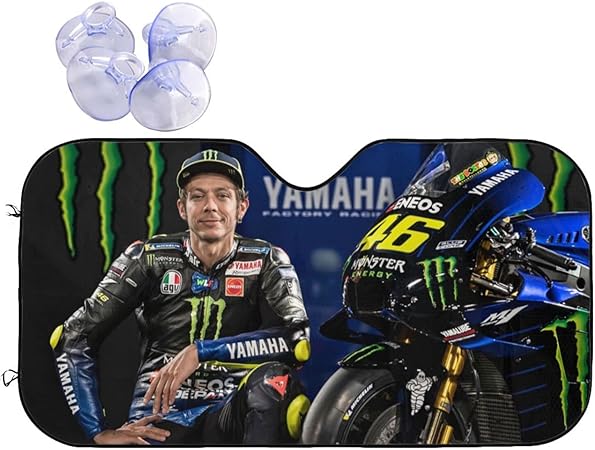 Amazon バレンティーノ ロッシ 車用 サンシェード 落書 展開寸法 140x76cmと130 70cm吸盤4個付 車 バイク 車 バイク