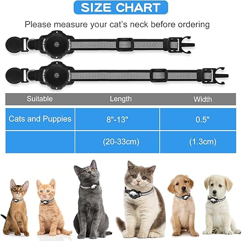 Miniatura 6 de AirTag - Collar de gato con GPS reflectante con soporte luminoso para Apple AirTag con banda elástica de seguridad para gatos, gatitos y cachorros