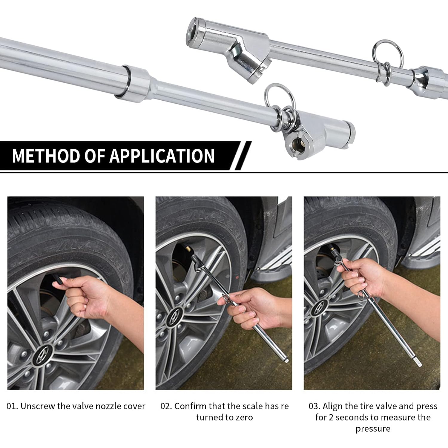 Hoypeyfiy 5 PCS Dual Head Heavy Duty Tire Pressure Gauge AUTO Air Pressure Gauge10-150PSI 100-1000KPa Universal Tire Guage Pressure Reader for Truck Car SUV RV ATV Bike Motorcycle