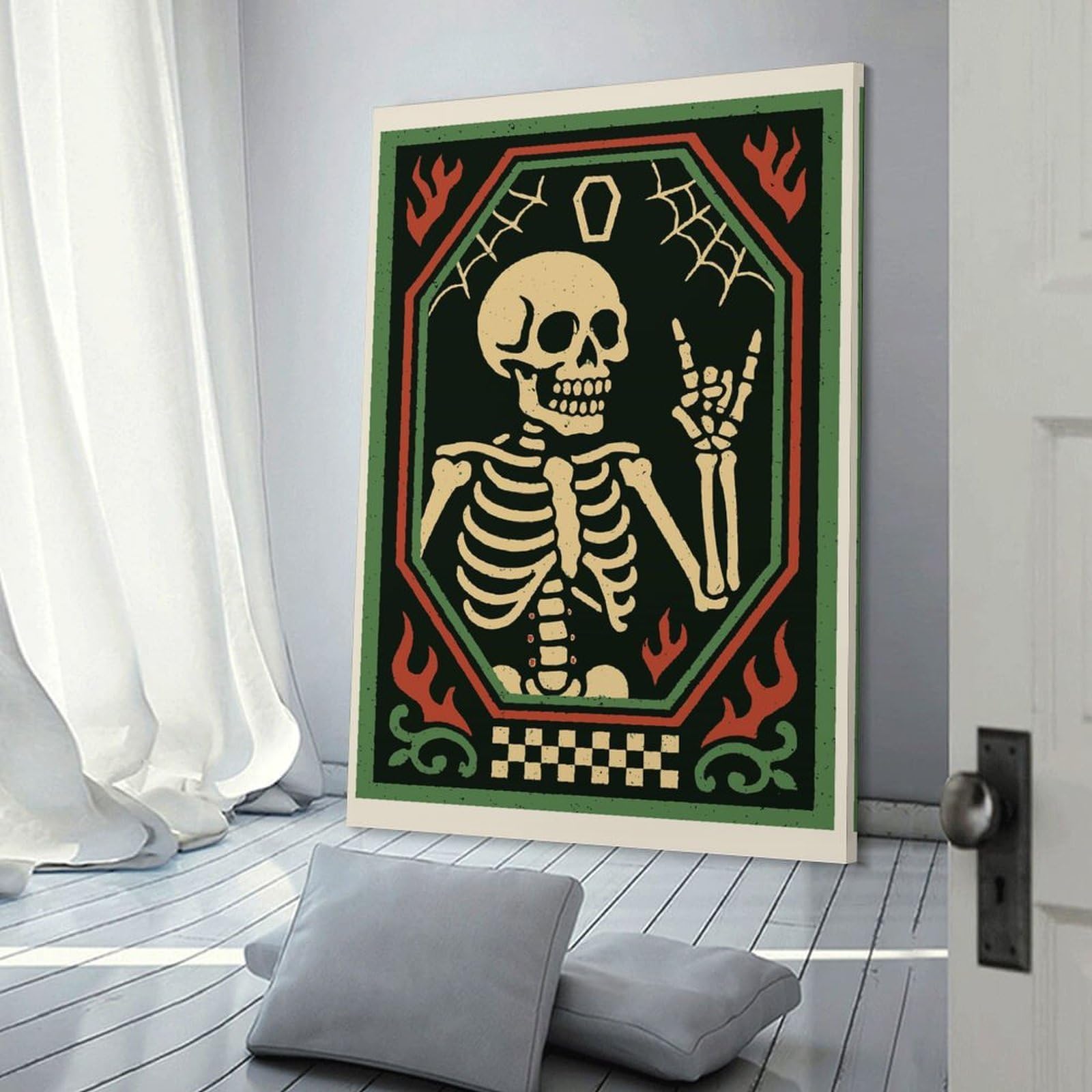 Junmoney Skeleton Rock On Illustration Decorative Wall Artwork 16x24inch(40x60cm), for Front Hall, Corridor Or Welcome Spaces, Decorative Wall Art for Narrow Spaces
