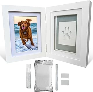 Green Pollywog | Paw Print Pet Keepsake Hinge Photo Frame + Clay Print Kit | Tabletop Photo Frame + Extra-Large Air-Dry Clay Imprint Kit | 4” x 6” Picture Openings