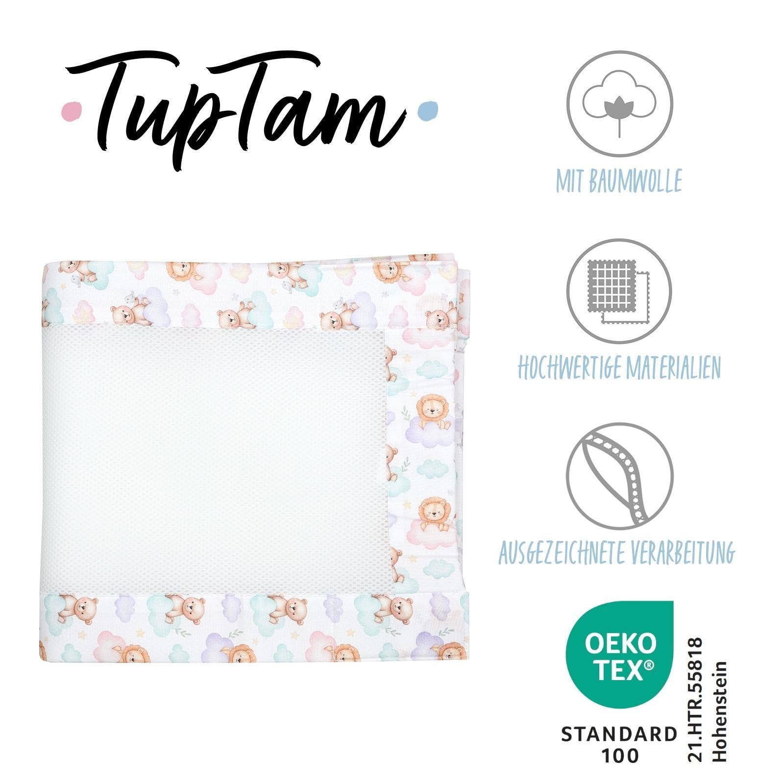 TupTam Barreaux Protection Filet Tour de Lit Bébé Mesh 3D Pack de 2 pièces, Lion et Ours, env. 128 x 30 cm (pour lit d'enfant 140x70)
