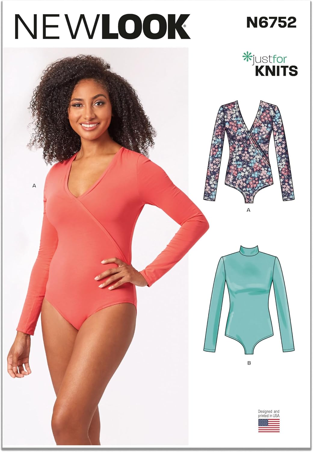 New Look UN6752A Misses' Long Sleeve Knit Bodysuits Sewing Pattern Kit, Design Code N6752, Sizes XS-S-M-L-XL