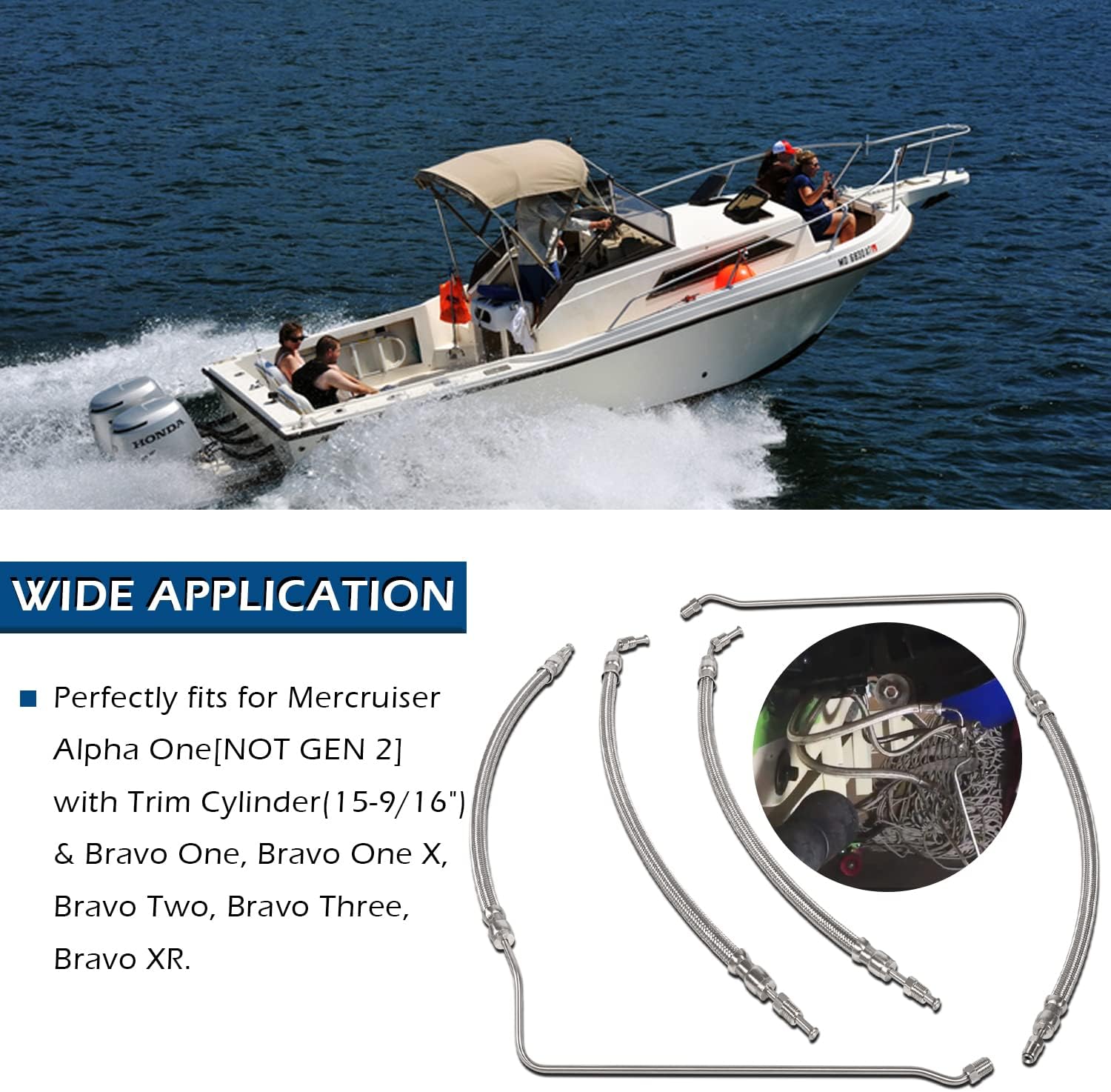 Upgraded Trim Tilt Hydraulic Ram Cylinder Hose Kit Fit For Mercruiser Alpha One with Trim Cylinder(15-9/16") & Bravo 1 2 3 X, Replace 9B-104A 32-99904Q(x2), 32-864589, 32-864588, 4 pcs