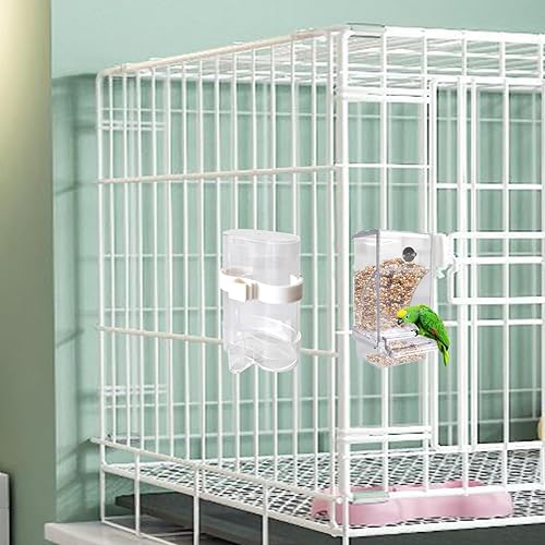 Miniatura 7 de kathson Juego de dispensador de agua para pájaros sin ensuciar, alimentador automático para periquitos, jaula para bebederos, dispensador de