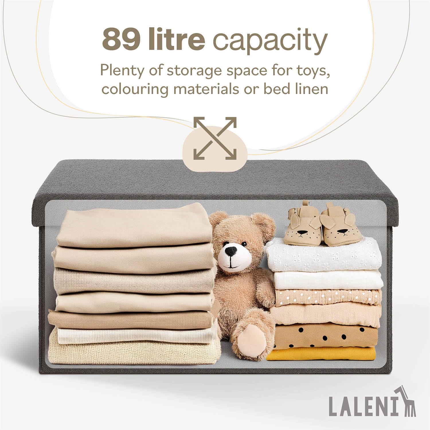 Laleni Coffre de Rangement Solide - Pouf Coffre Rangementt 76x38x38 cm - Banc Coffre Rangementt - Tabouret Rangementt - Storage Ottoman Teddy - Coffre Rangementt pour Enfants en Teddy Beige