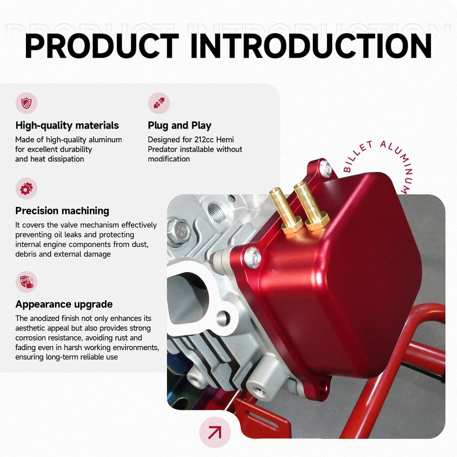 Billet Aluminum Valve Cover for Predator 212cc Hemi Engine Red