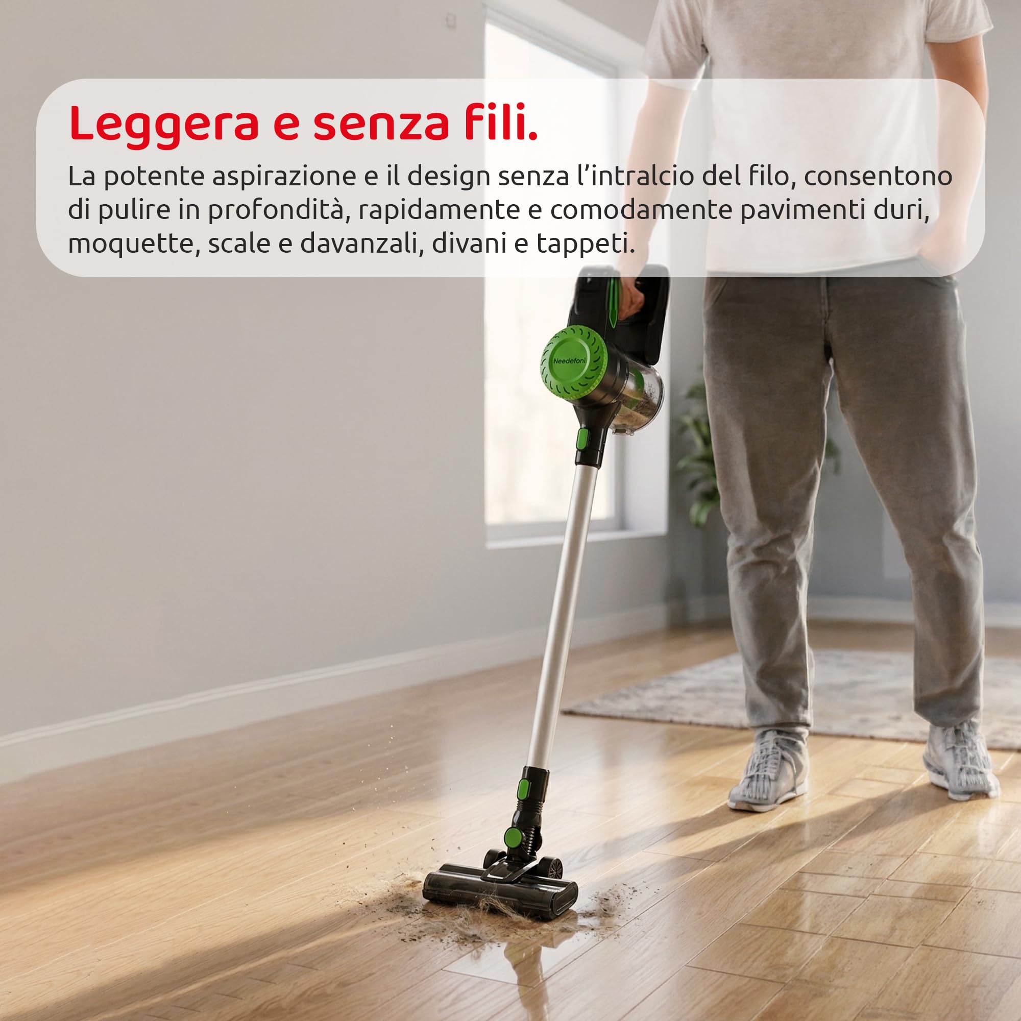 Melchioni Family Turbiny Bezprzewodowy mop elektryczny, 2 w 1, silnik prądu stałego 160 W, akumulator litowy 22,2 V, technologia cyklonowa, filtr HEPA, bezprzewodowy odkurzacz z zestawem akcesoriów i
