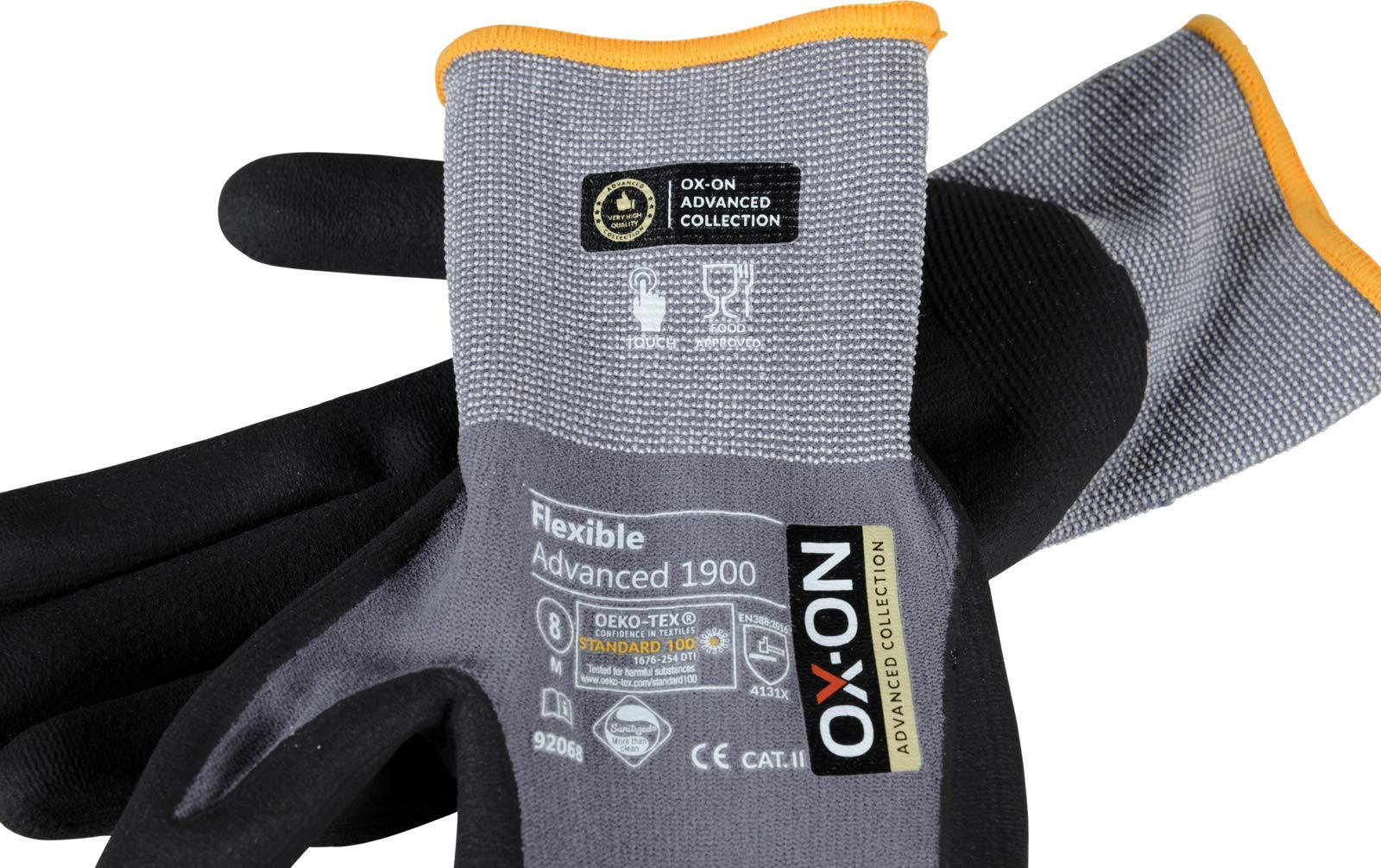 Guante OX-ON flexible Advanced 1900 - Guantes de montaje de nitrilo (talla 6-12, duraderos y aptos para pantalla táctil, ajuste perfecto (7/S)