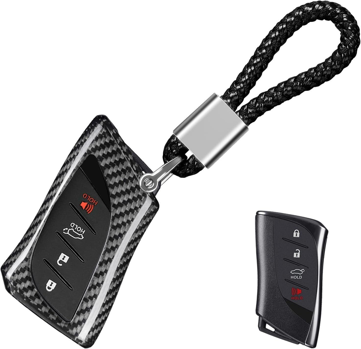 T-carbon Real Glass Fiber Key Fob Cover Compatible with Lexus Key Fob Cover Fits for Lexus GX LC LS RZ RX ES NX Remote Key Case with Keychain,Silver Black