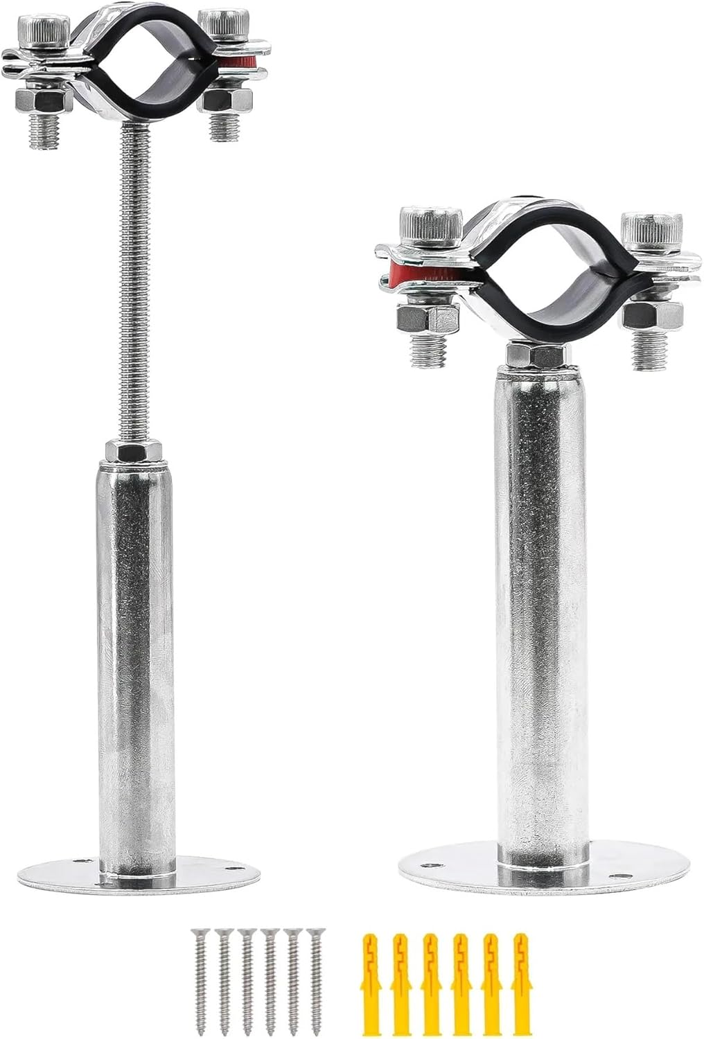 Ceiling Mount Pipe Support 304 Stainless Steel Pipe Hanger Bracket Clamp Support Clip with Screw Adjustable Rod Fit 15-108mm OD Tube Pipe Wall Mount Clamp(50-100mm Adjust,2PCS 60-65MM_WITH BASE PLATE)