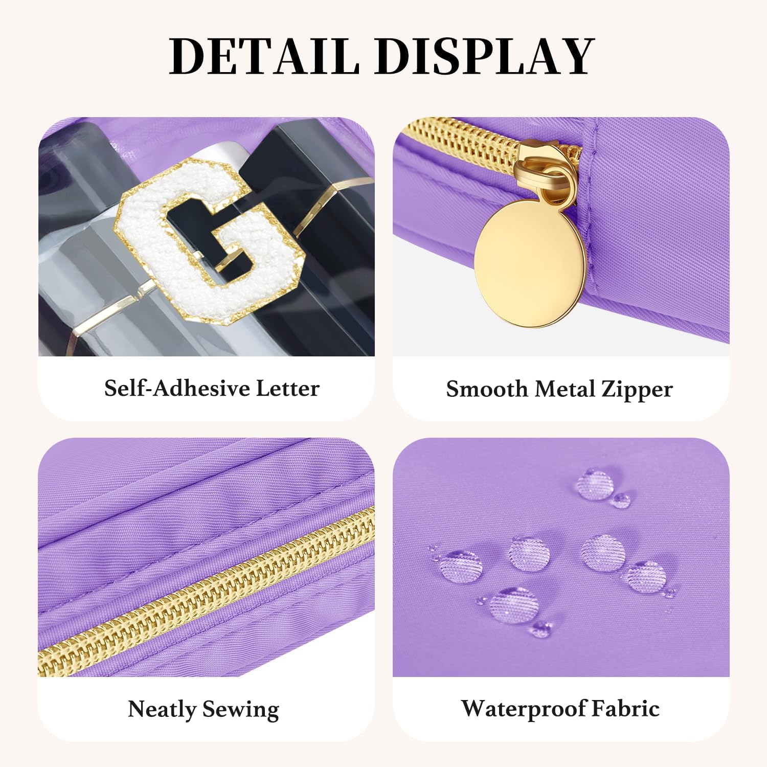 2PCS Personalized Makeup Preppy Bag Set, 2PCS Toiletry Bag & 26 Chenille Letters, Clear Makeup Pouch, Birthday Gifts for Girls (Pink)