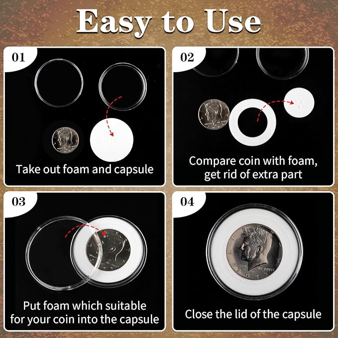 10 cápsulas transparentes para monedas de 46 mm con estuche organizador miniatura 8