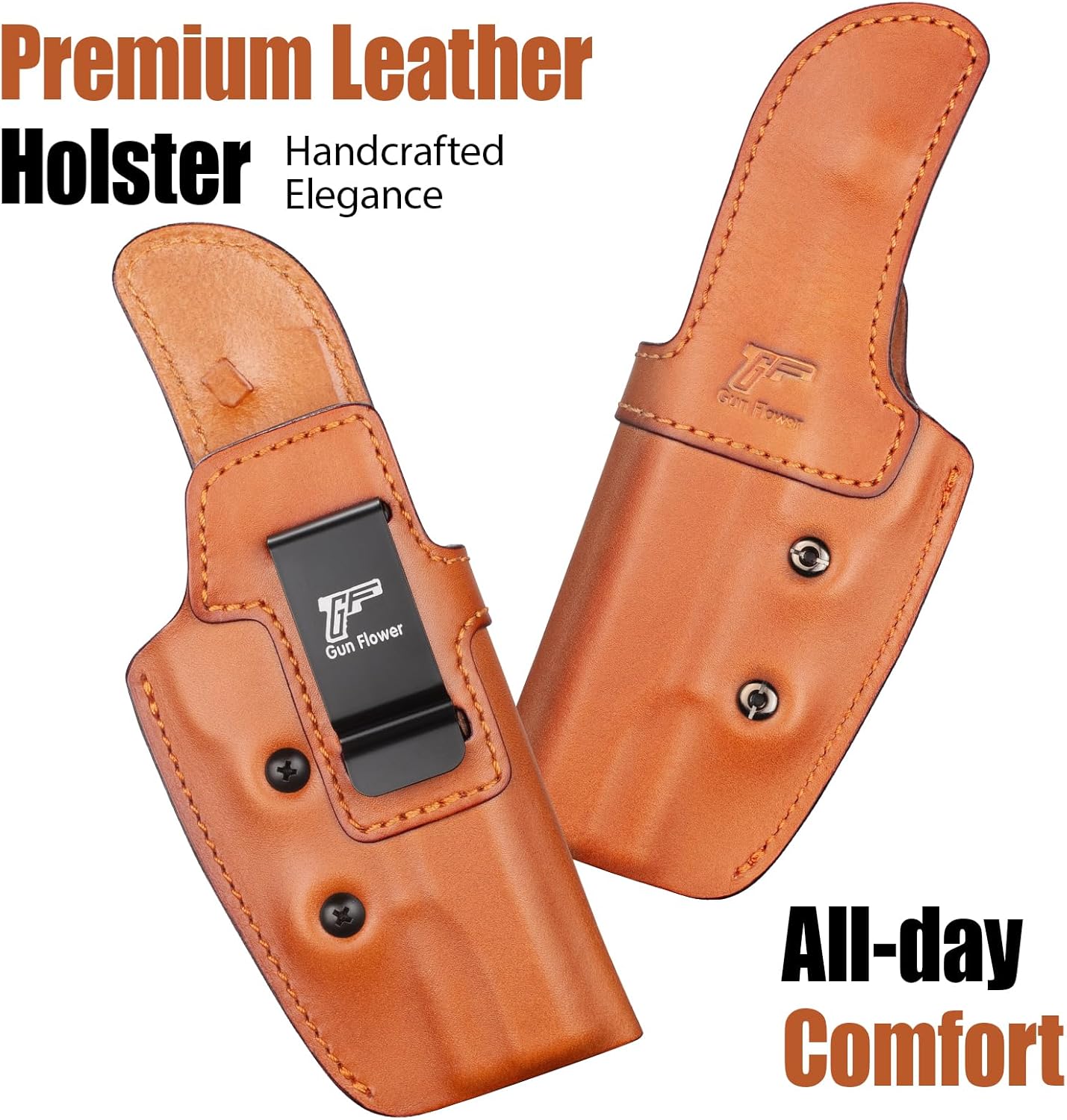GUN & FLOWER 1911 Holster - Leather IWB Holster for 1911 Pistols | Optic Cut | Universal Fit for 5", 4.25", 4" Barrels | Fits Kimber, Springfield, Colt, Tisas, S&W, Elite Force & More