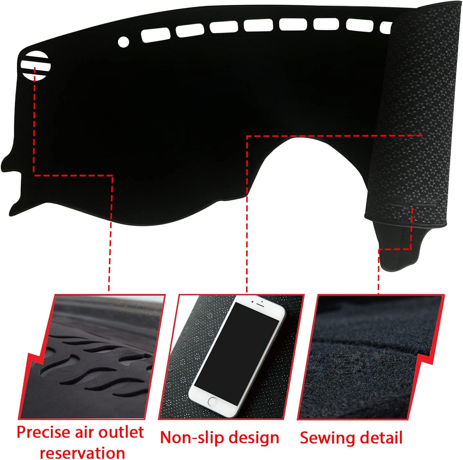 Dashboard Dash Board Cover Mat Pad Carpet Non-Slip Custom Compatible with Toyota Sienna 2004 2005 2006 2007 2008 2009 2010 Protector Sunshield (Black Trim)