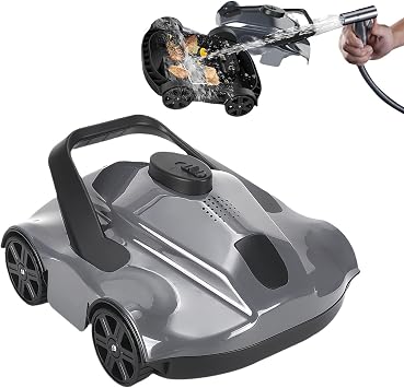 Cordless Robotic Pool Cleaner, 130 Minutes Duration, Portable Automatic Vacuuming, for Above Ground Pools Up to 1076 Sq. Ft., Self Parking, Pool Vacuum White/Gray,Grey