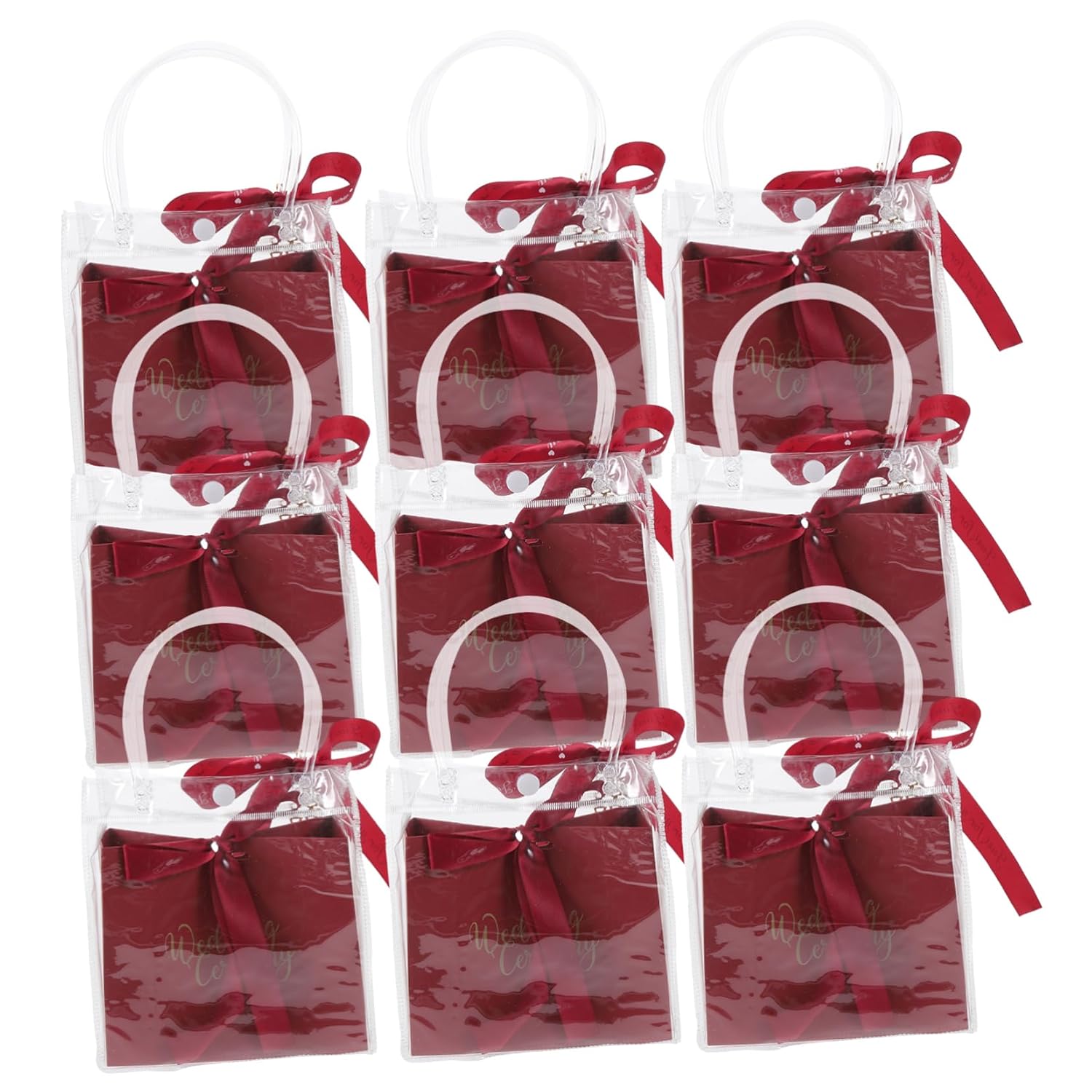 Ipetboom 10 Red Wedding Treat Bags Set with Small Plastic Gift Bags, Pvc Handbag, Easy Carry for Party