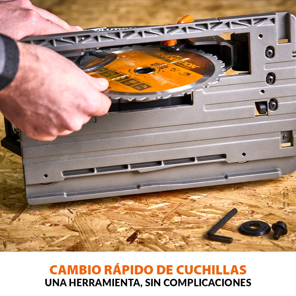 Evolution Power Tools R185CCSX-Li Sierra circular sin cable compatible con carril 18v Li-Ion EXT Incluye hoja multi-material TCT, corta madera, metal, plástico, batería y cargador incluidos, 185mm