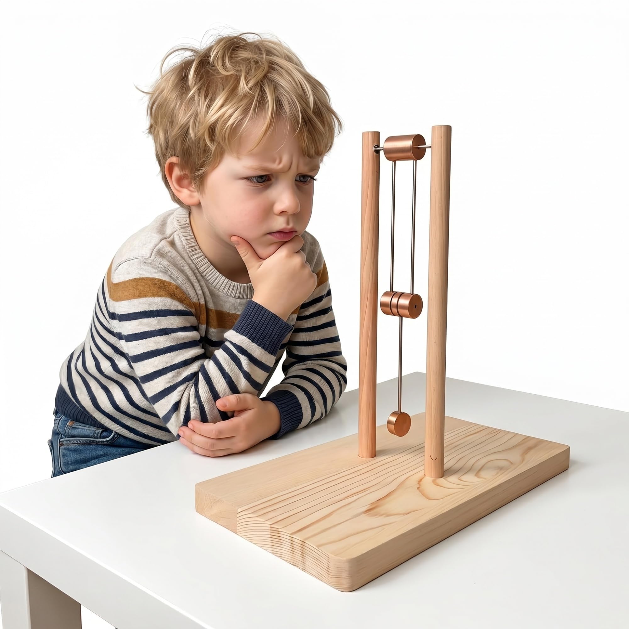 Decorazione da Scrivania a Doppio Pendolo Caotico in Legno, Ornamento Antistress, Scultura Cinetica e Giocattolo da Tavolo, Strumento Educativo Scientifico STEM(1PCS)