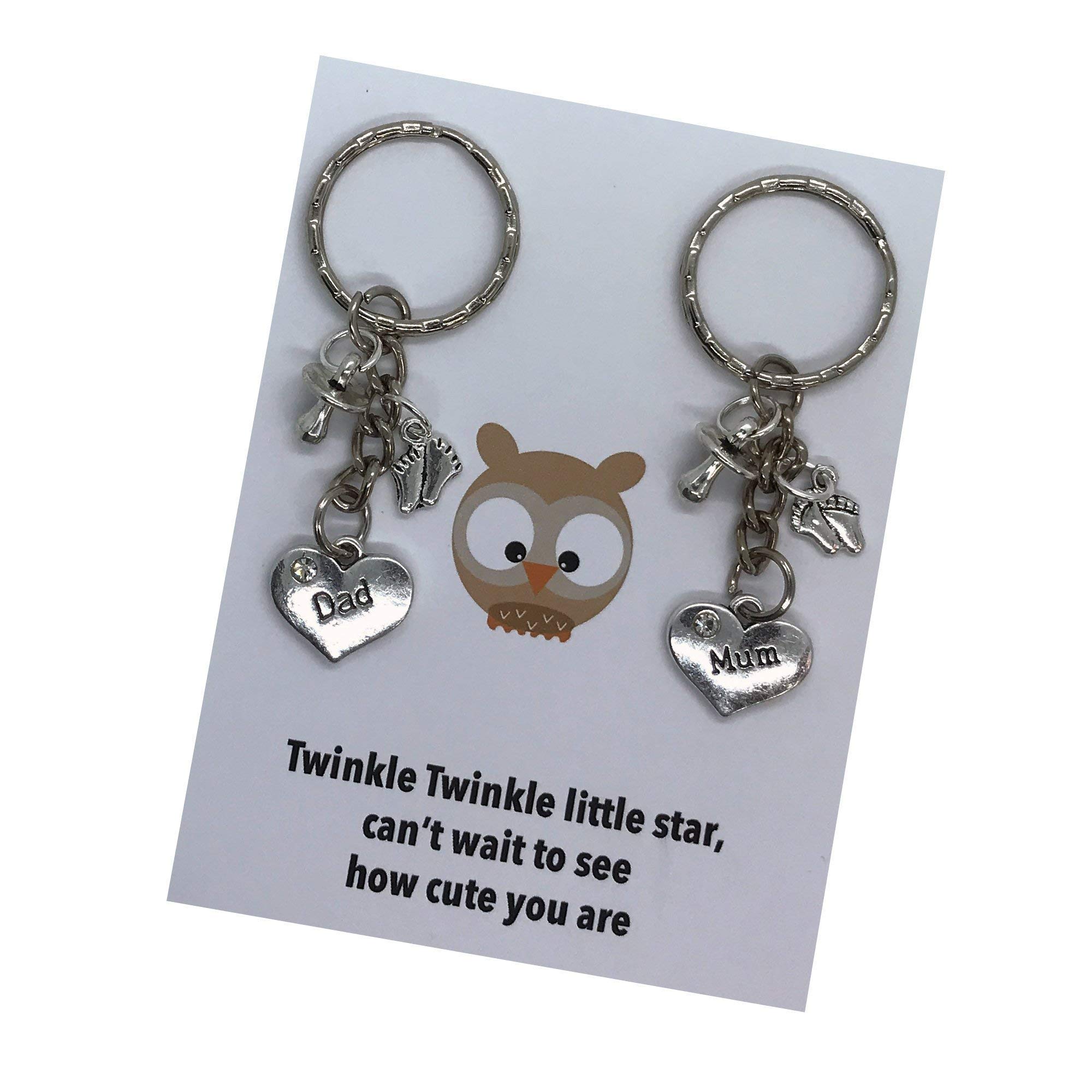 Mum Dad pregnancy expecting Handmade charm keyring baby shower gift UK FREE POST