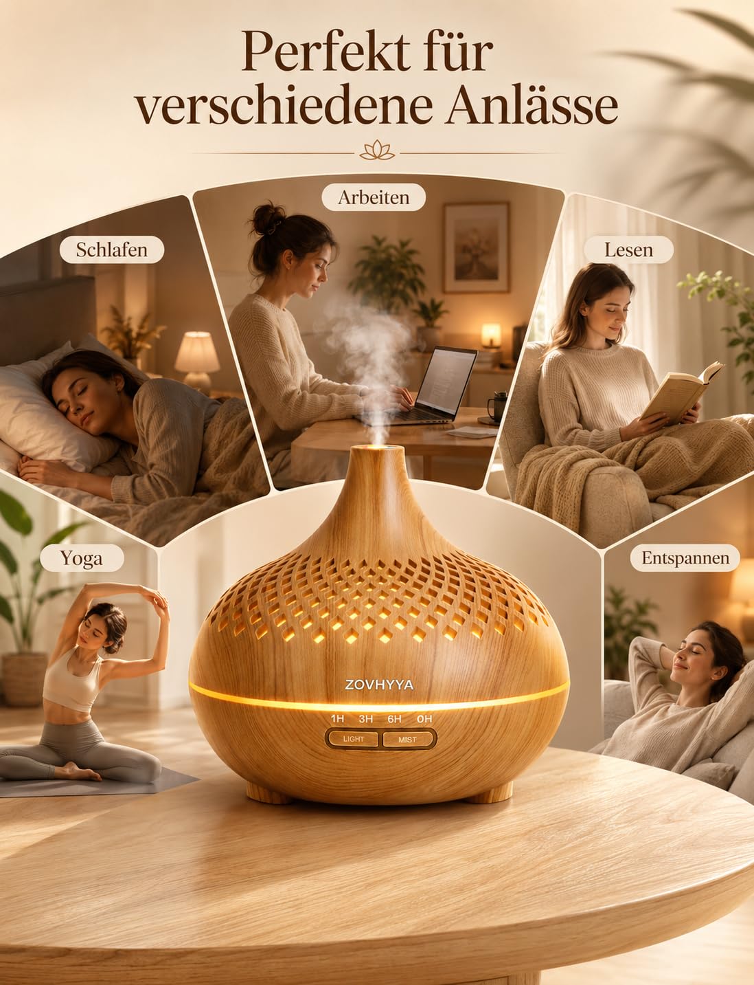 500ML Aroma Diffuser für Ätherische Öle Aromatherapie-Diffuser mit 8 Ölen, Fernbedienung, 4 Timer, 14 Farben und 2 Sprühmodi(Goldgelb)