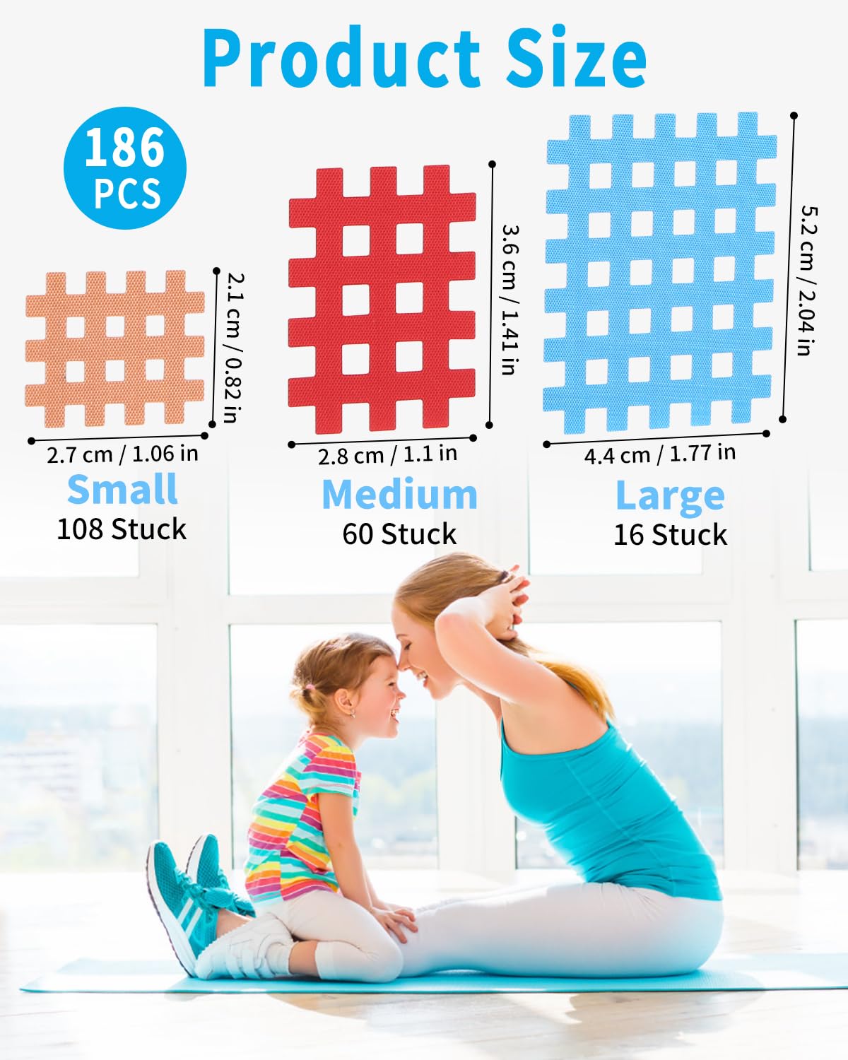 186 Pezzi Cerotti A Griglia Per Agopuntura, Tape Elastici 3 Colori E Taglie S/M/L, Impermeabili Per Muscoli E Articolazioni - 5