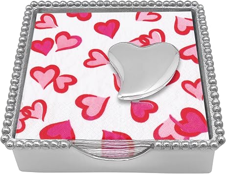 Mariposa Heart Beaded Napkin Box, One Size, Silver