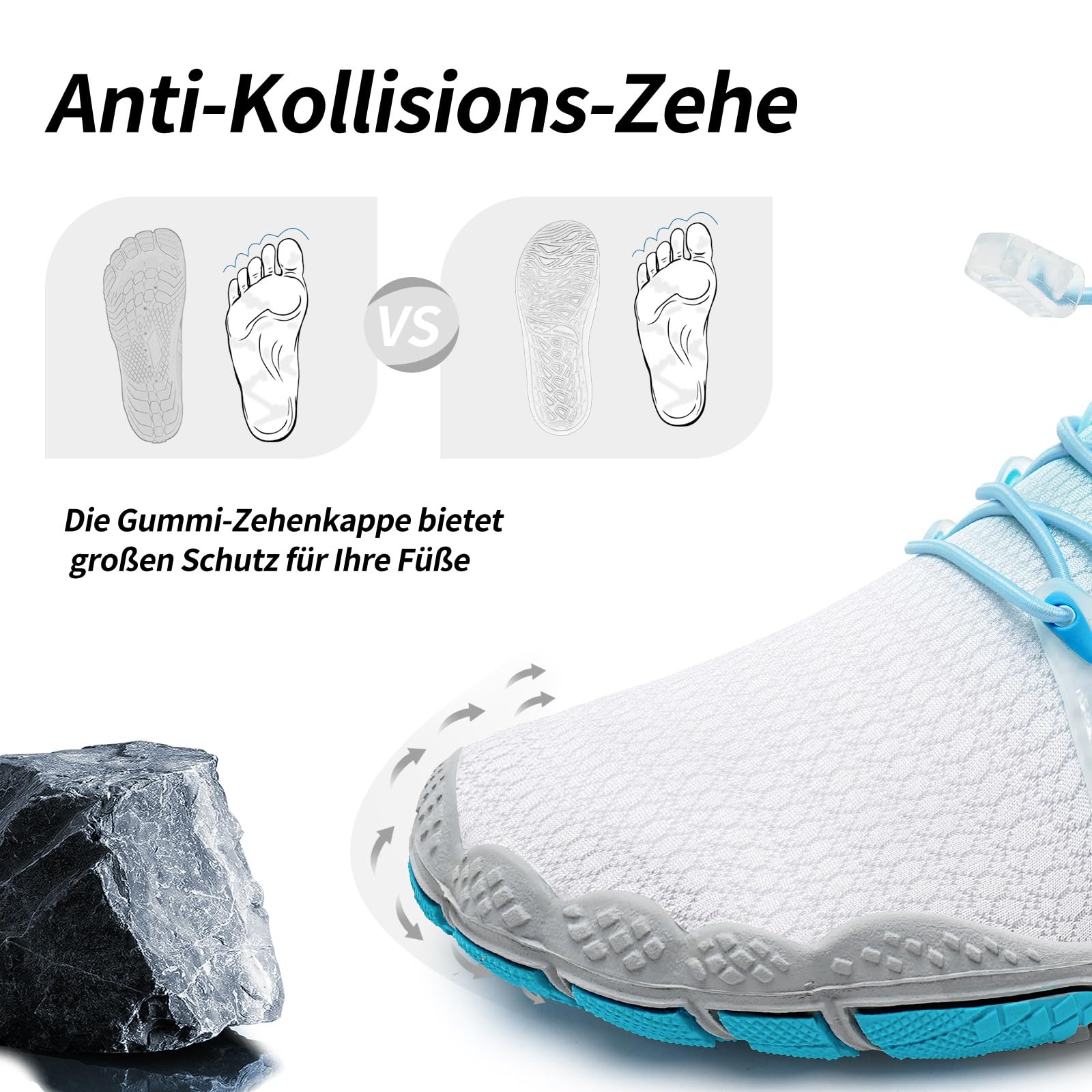 WateLves Unisex Barfußschuhe Damen Herren Wasserschuhe Badeschuhe Schnell Trocknend Weich Traillaufschuhe Fitnessschuhe mit rutschfest Sohle & Breiter Zehenbox