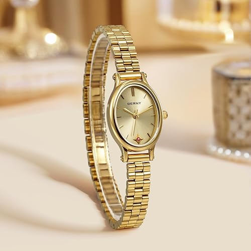 Miniatura 5 de BERNY Relojes dorados para mujer, delicado reloj de pulsera para mujer, 3ATM, impermeable, a la moda, reloj de pulsera para mujer, reloj analógico