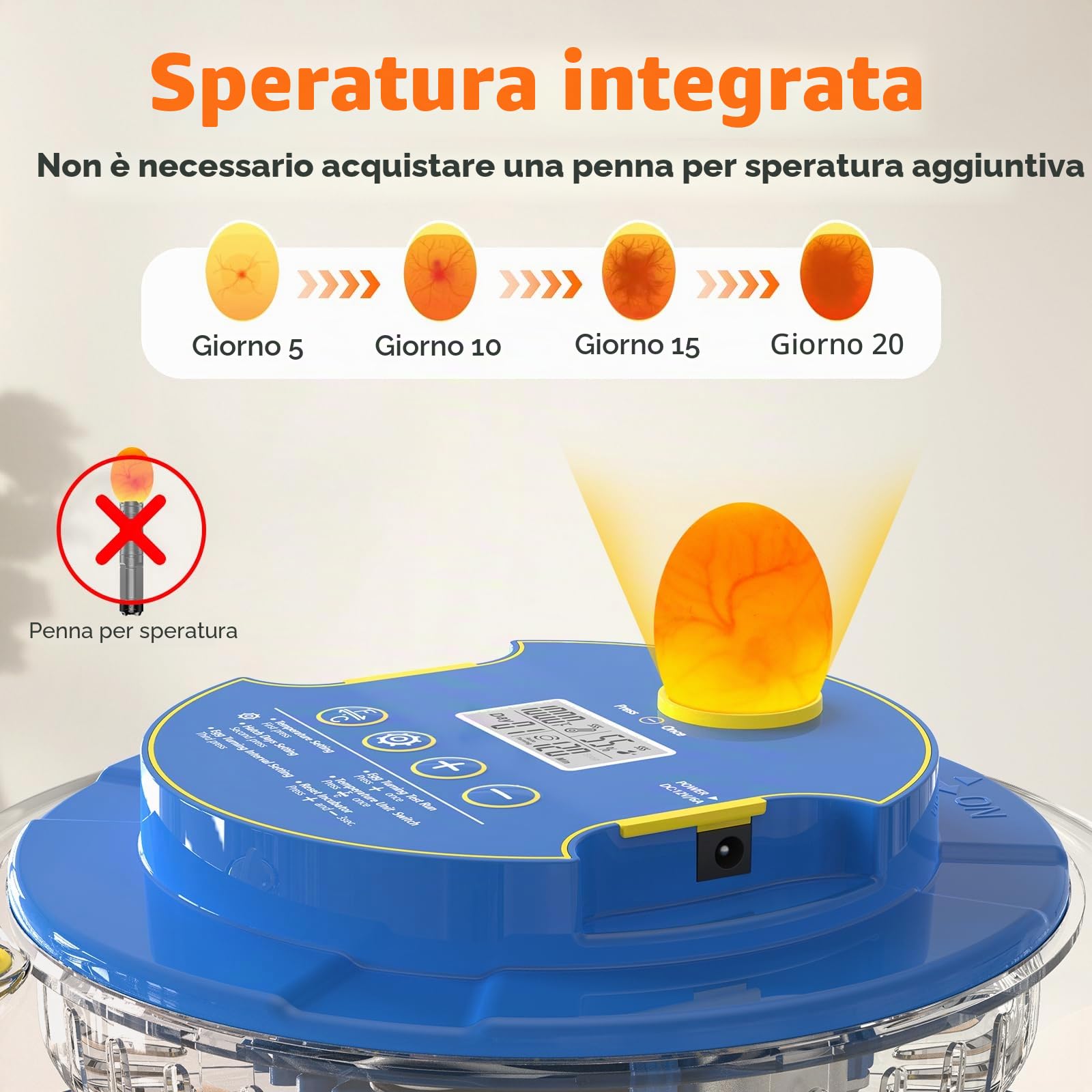 Incubatrice Automatica per Uova, 18 Uova, Aggiunta automatica d'acqua | Incubatrice Automatica, Girauova Automatico, Controllo Temperatura e Umidità, con ovoscopio, per Polli, Anatre e Quaglie