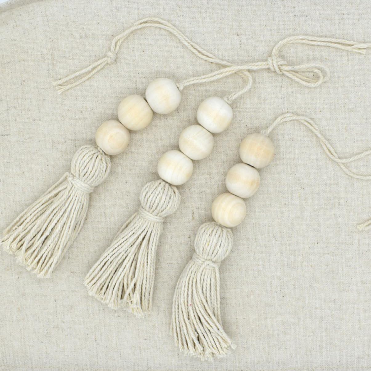 2pieza Borlas De Algodón Cuentas De Madera Para Colgar Decoración Borlas Hechas Mano Cuerda Natural Decoración Para Manija De Armario