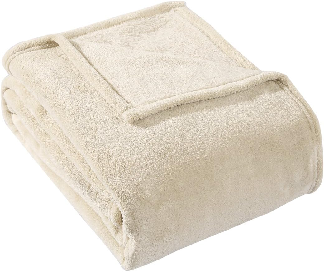 HYSEAS Coral Fleece King Size Plush Bed Blanket, Sand