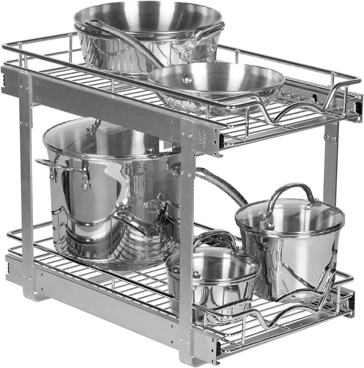 HOLDN’ STORAGE Pull Out Cabinet Organizer 2 Tier – Heavy Duty Metal with Lifetime Limited Warranty -Anti Rust Chrome Finish -12.5" W x 21" D x 16-1/2"H