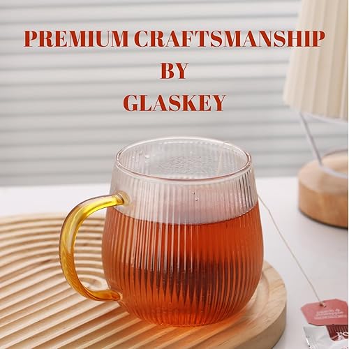 Miniatura 4 de GLASKEY Juego de 2 tazas de café de vidrio de borosilicato, tazas de café de vidrio de 12 onzas con patrón de rayas verticales, taza de té