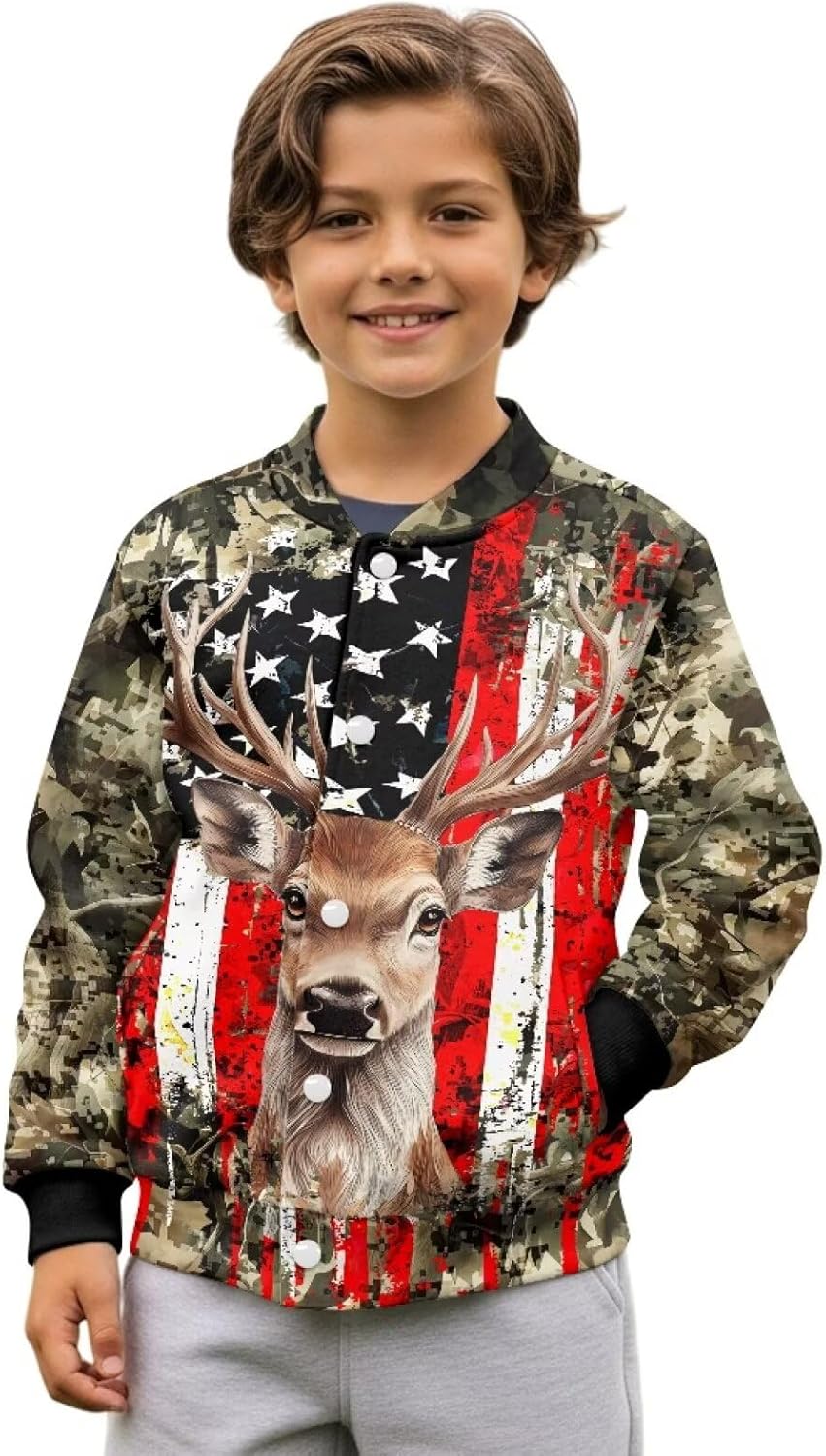 Unisex Baseball Varsity Coat for Boys Girls Fleece Letterman Jacket Button Pockets Long Sleeve Outfit 5-12 Years