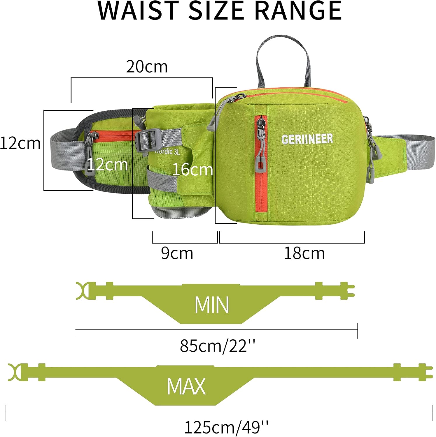 GERIINEER Bumbags with Bottle Holder Waterproof Fanny Packs Plus Size Bum Waist Bag for Dog Walking Climbing Hiking Travel Cycling Outdoor Sport (Green) - Image 4