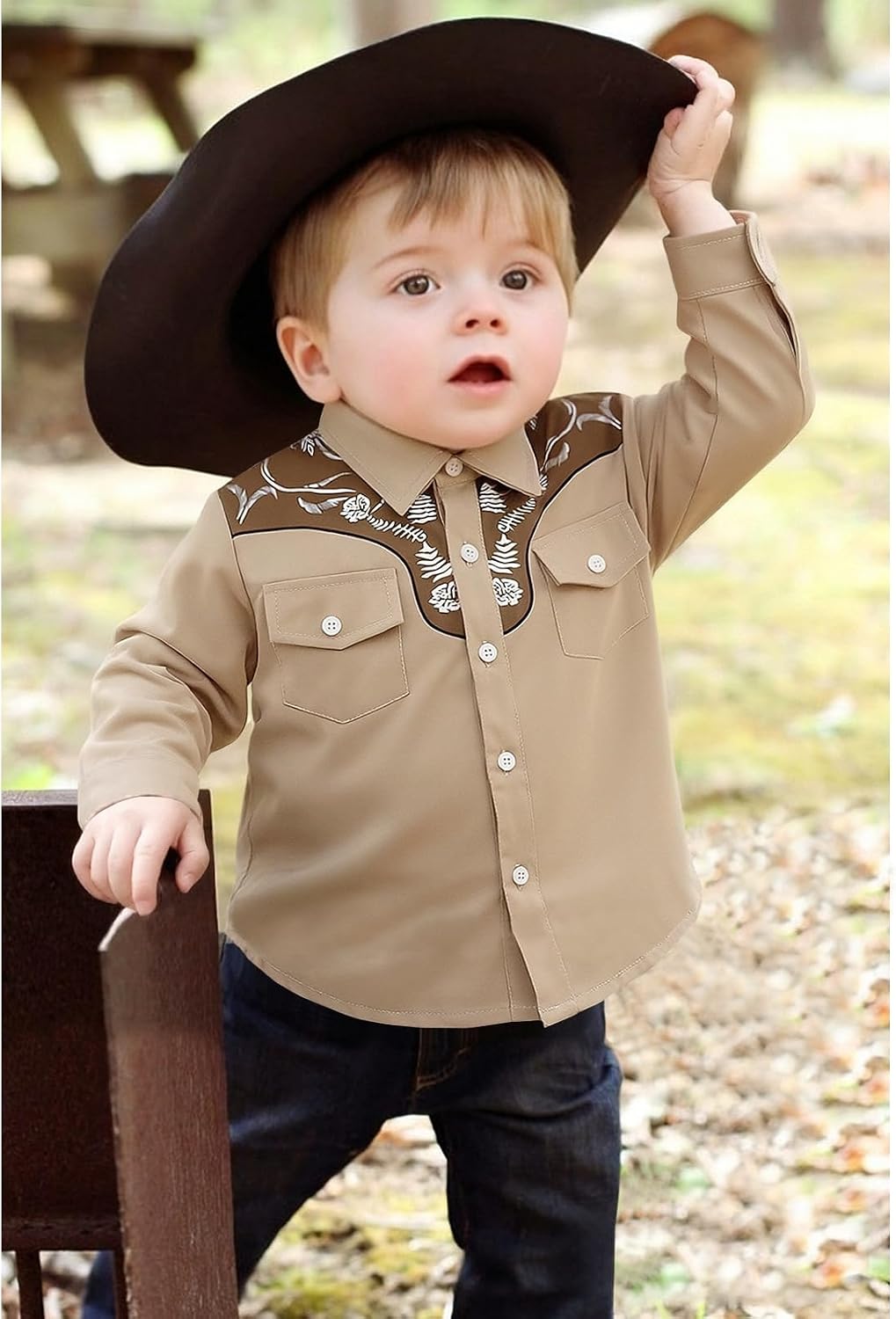 KEKEMI Kid Toddler Boys Cowboy Shirts Western Retro Button-Down Shirt Rodeo Party Farm Country Tops with Two Pockets Clothes