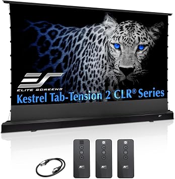 Elite Screens Kestrel Tab-Tension CLR, 121 inch 169, Ultra-Short Throw Ceiling Ambient Light Rejecting ALR Electric UST Floor-Rising Projection Motorized Front Projector Screen, FTE121UH3-CLR, Black