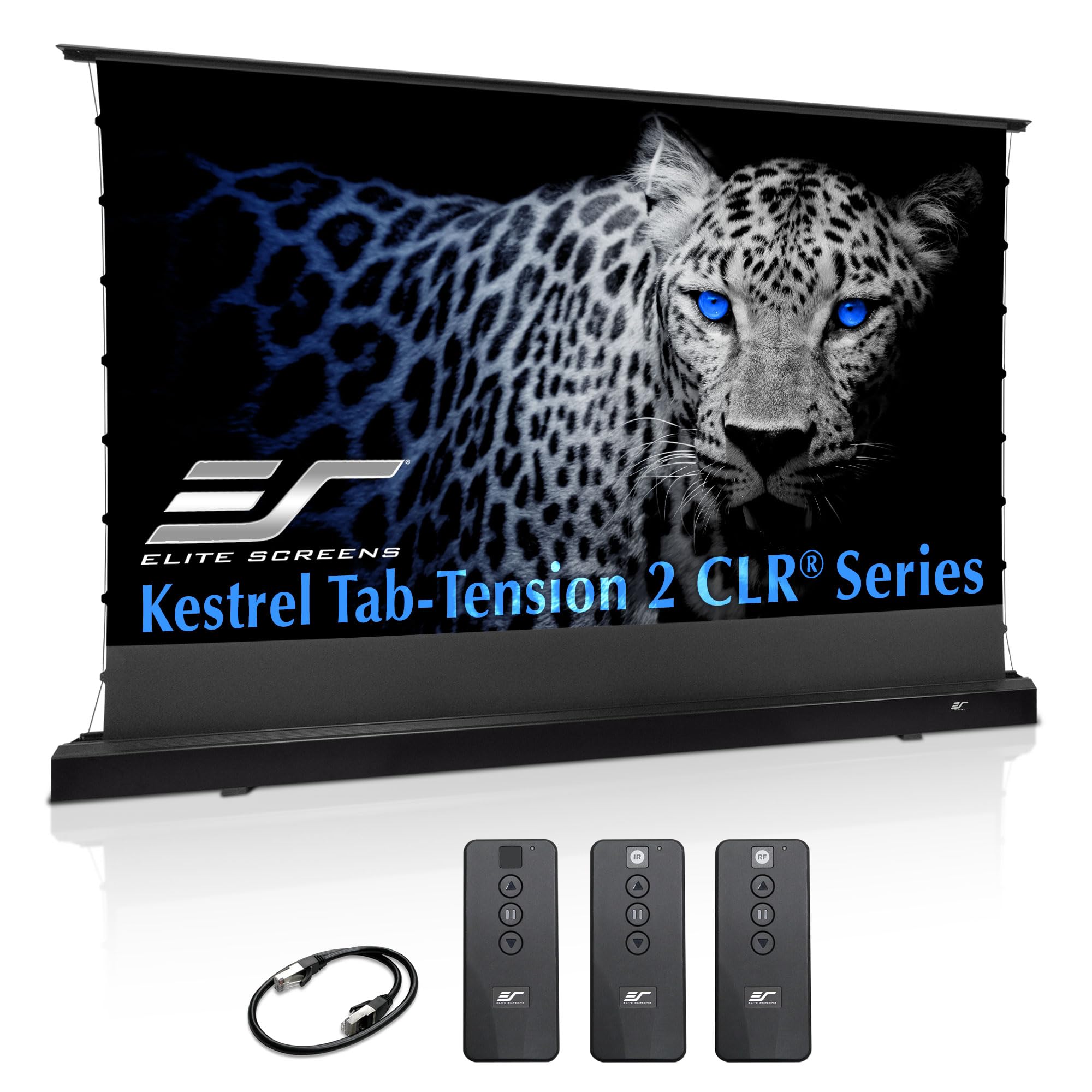 Elite Screens Kestrel Tab-Tension CLR, 101 inch 16:9, Ultra-Short Throw Ceiling Ambient Light Rejecting ALR Electric UST Floor-Rising Projection Motorized Front Projector Screen, FTE101UH3-CLR, Black