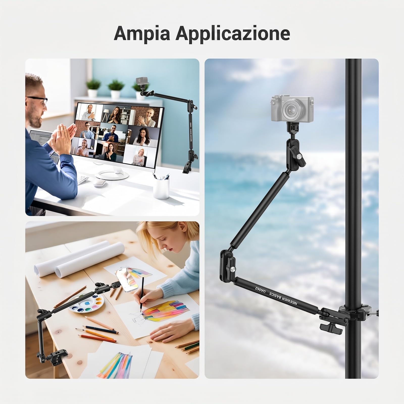 NEEWER BASICS UA062 - Braccio magico da 67 cm, con morsetto da scrivania e supporto magnetico per telefono compatibile con MagSafe iPhone Samsung Video Recording, DSLR Action Camera Webcam, carico
