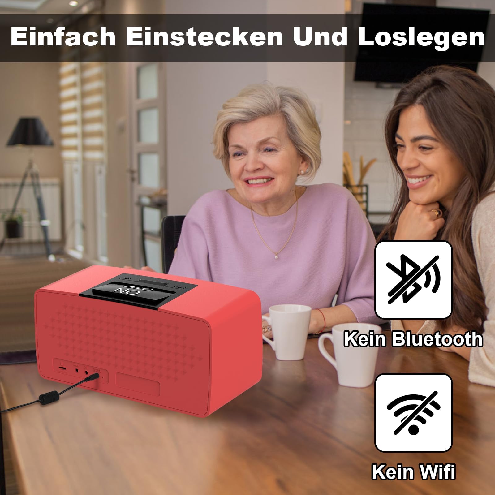 Große-Tasten 32GB Einfacher Musikplayer für Senioren mit Demenz(Rot) | MP3 Player mit SD-Karte, ideal für ältere Menschen, Sehbehinderte & Alzheimer-Patienten