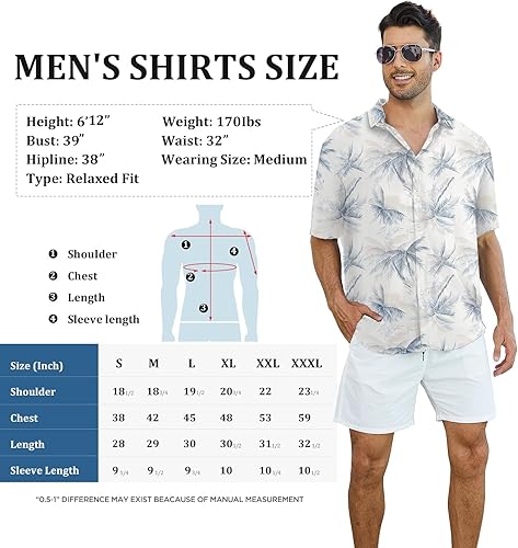 Miniatura 6 de Camisa hawaiana para hombre, camisas casuales de manga corta con botones, camisas florales Aloha tropicales para vacaciones