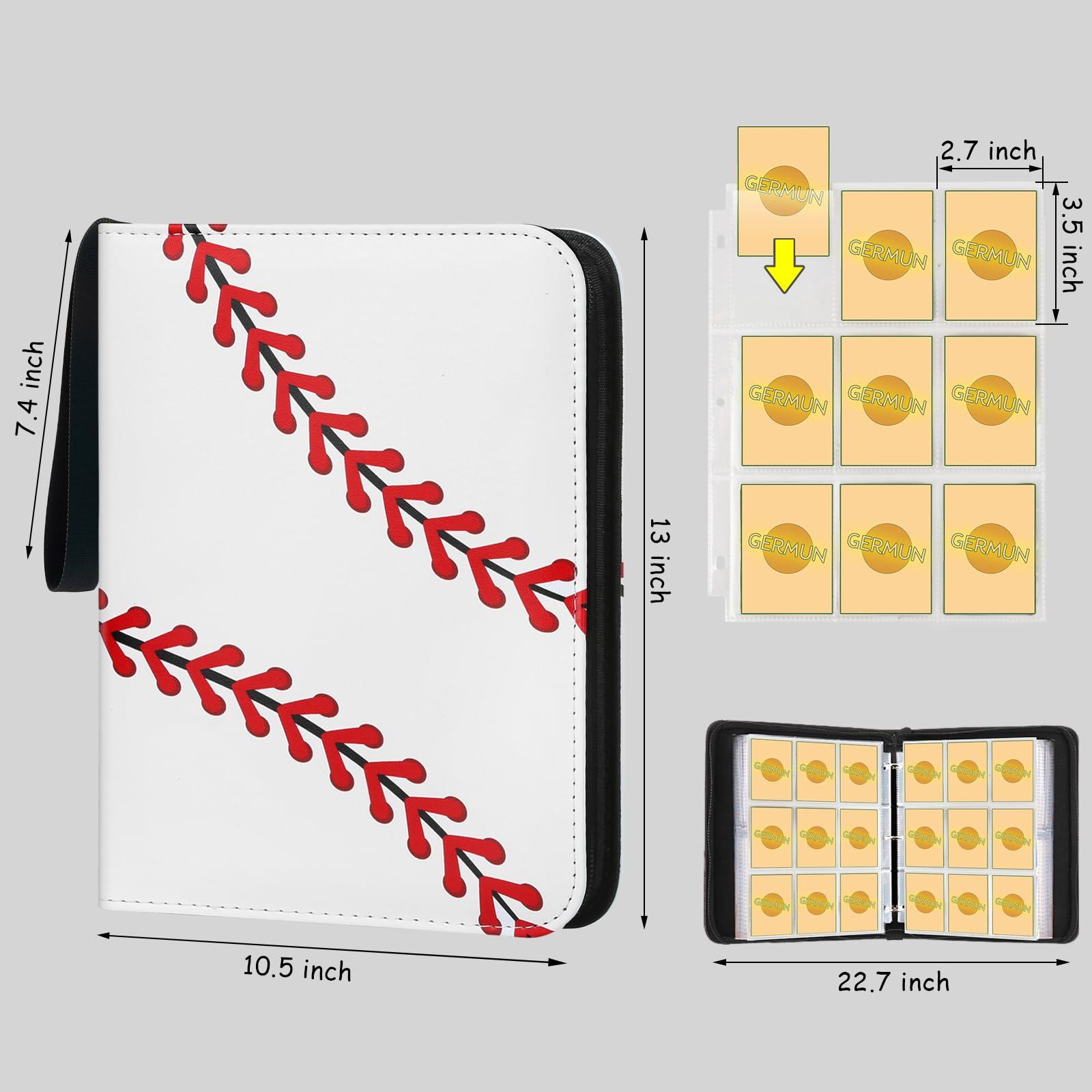 GERMUN Segregator na karty baseballowe, 9 kieszeni, na 720 kart, wysokiej jakości książka z PU, segregator na karty, album na karty baseballowe, kompatybilny z MTC, TCG, kartami do gier, kartami