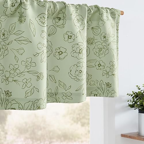 Jinchan - Cenefa floral para cocina, cortina de privacidad para ventanas de 16 pulgadas, estilo rústico de casa de campo, para sala de estar