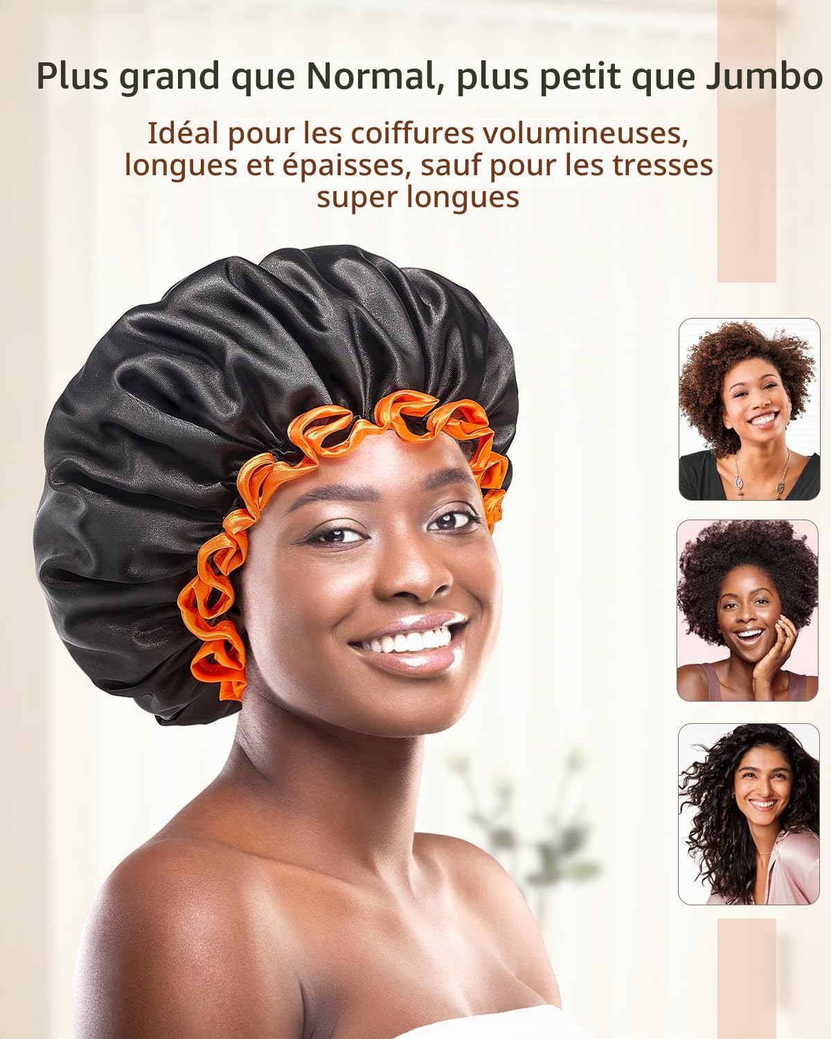 mikimini Bonnet de Douche Noir pour Femmes aux Cheveux Longs, Grande Bonnets de Douche Réutilisables et Imperméables pour Hommes, Bonnet de Bain à Double Couche pour Cheveux Épais et Bouclés