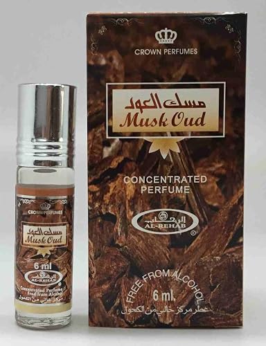 Al Rehab Musk Oud Concentrated Perfume Oil Attar Roll-On, Alcohol Free, for Unisex, 6ml
