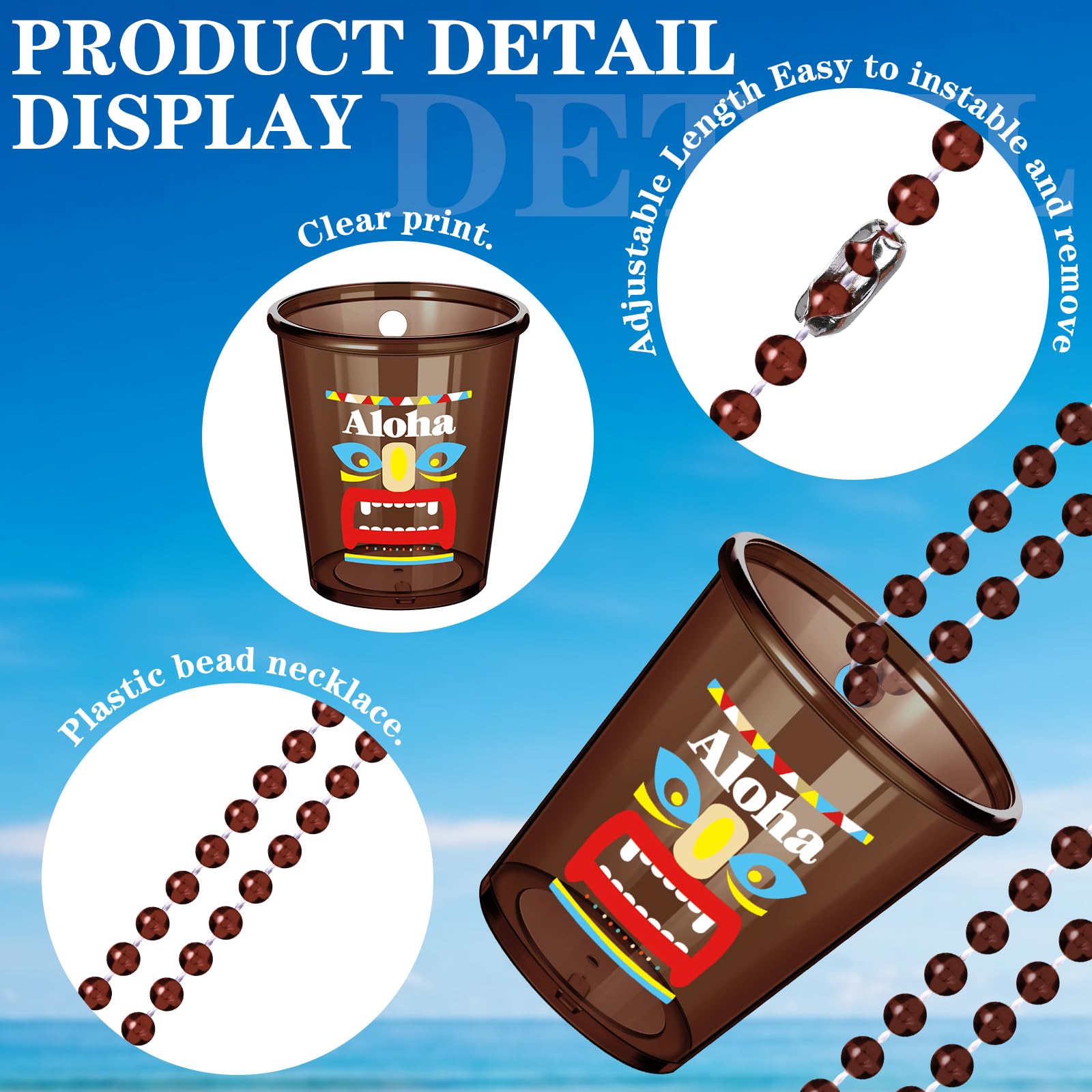 Huquary 27個 ティキショットグラスネックレス ハワイアンショットネックレスカップ プラスチックブラウン ティキショットグラスネックレス ルアウショ並行輸入