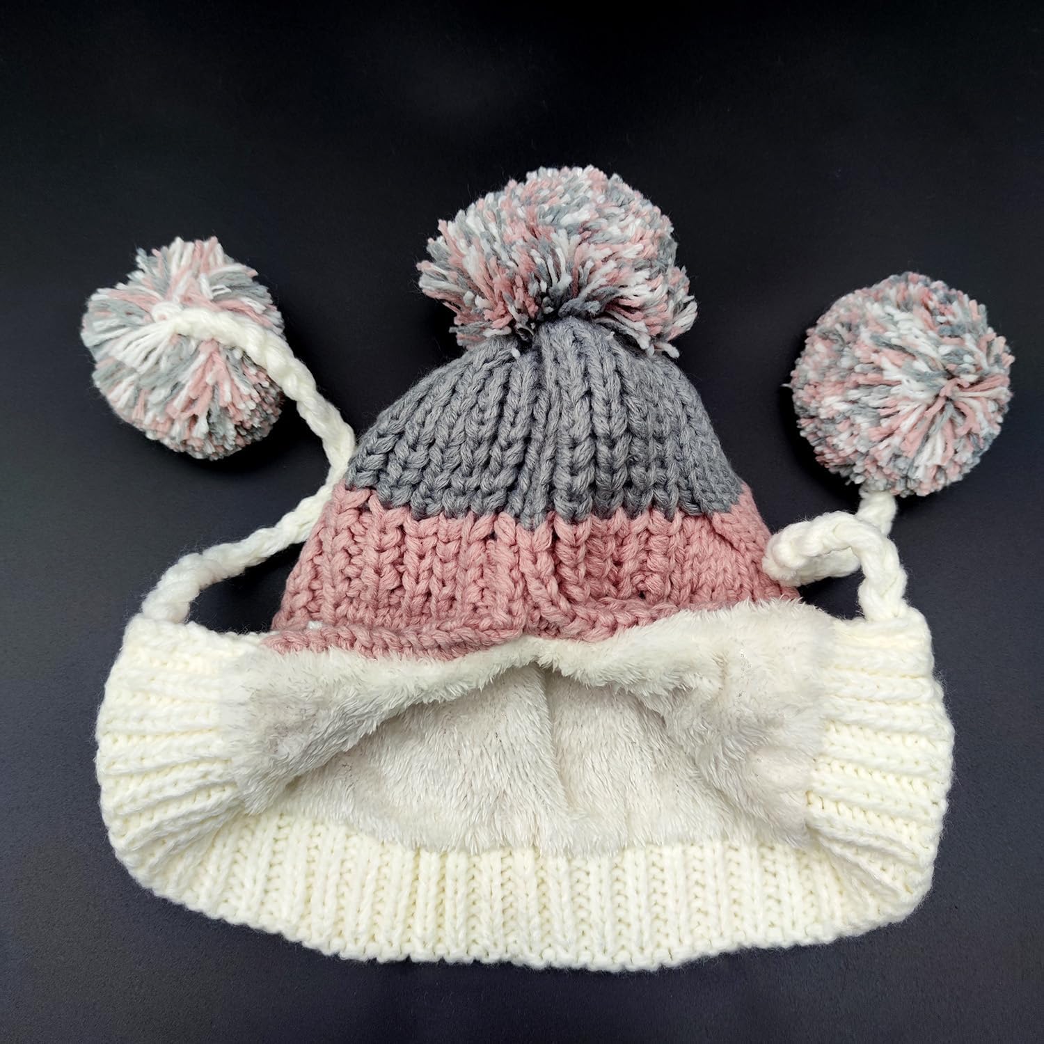 Women Winter Peruvian Cover Ears Beanie Hat Ear Flaps Sherpa Ski Snow Hats Knit Fleece Lined 3 Pom Pom - Image 6