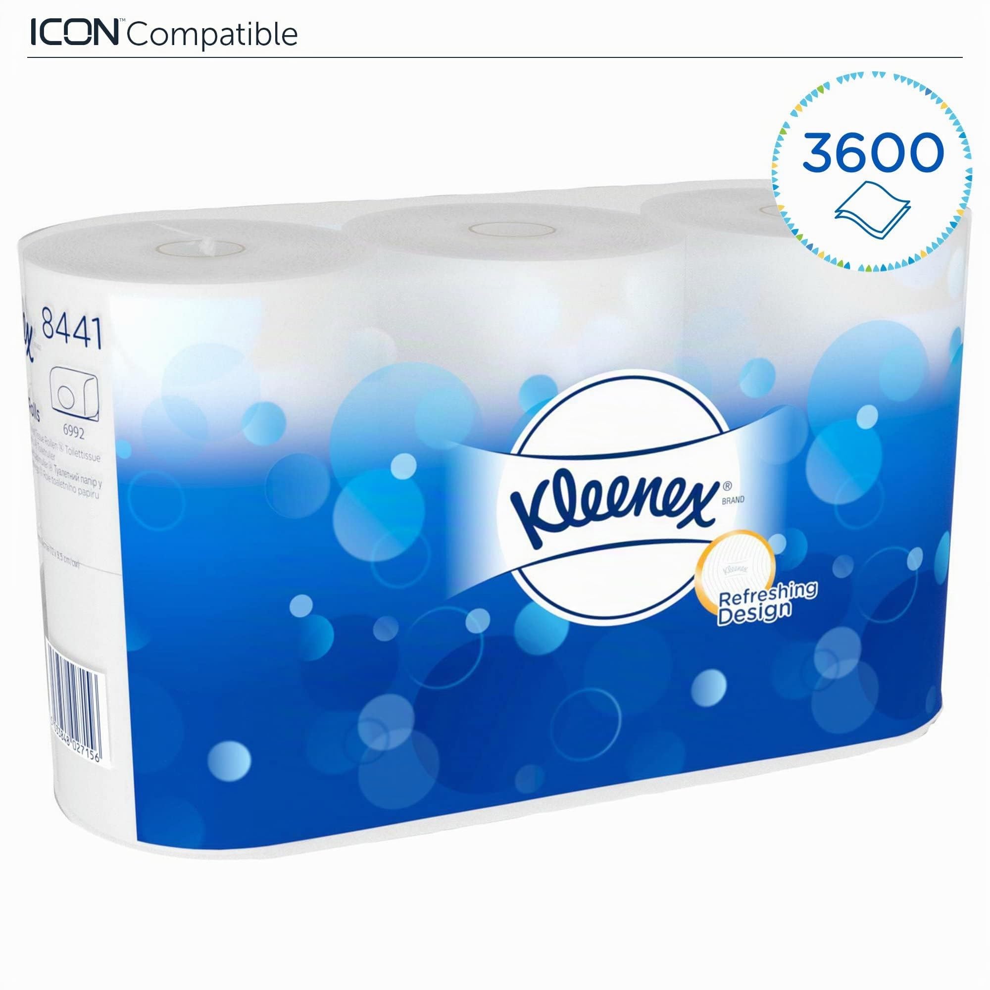 Kleenex Rotolo standard di carta igienica 8441-36 rotoli x 600 strappi a 2 veli, colore bianco (21.600 strappi)