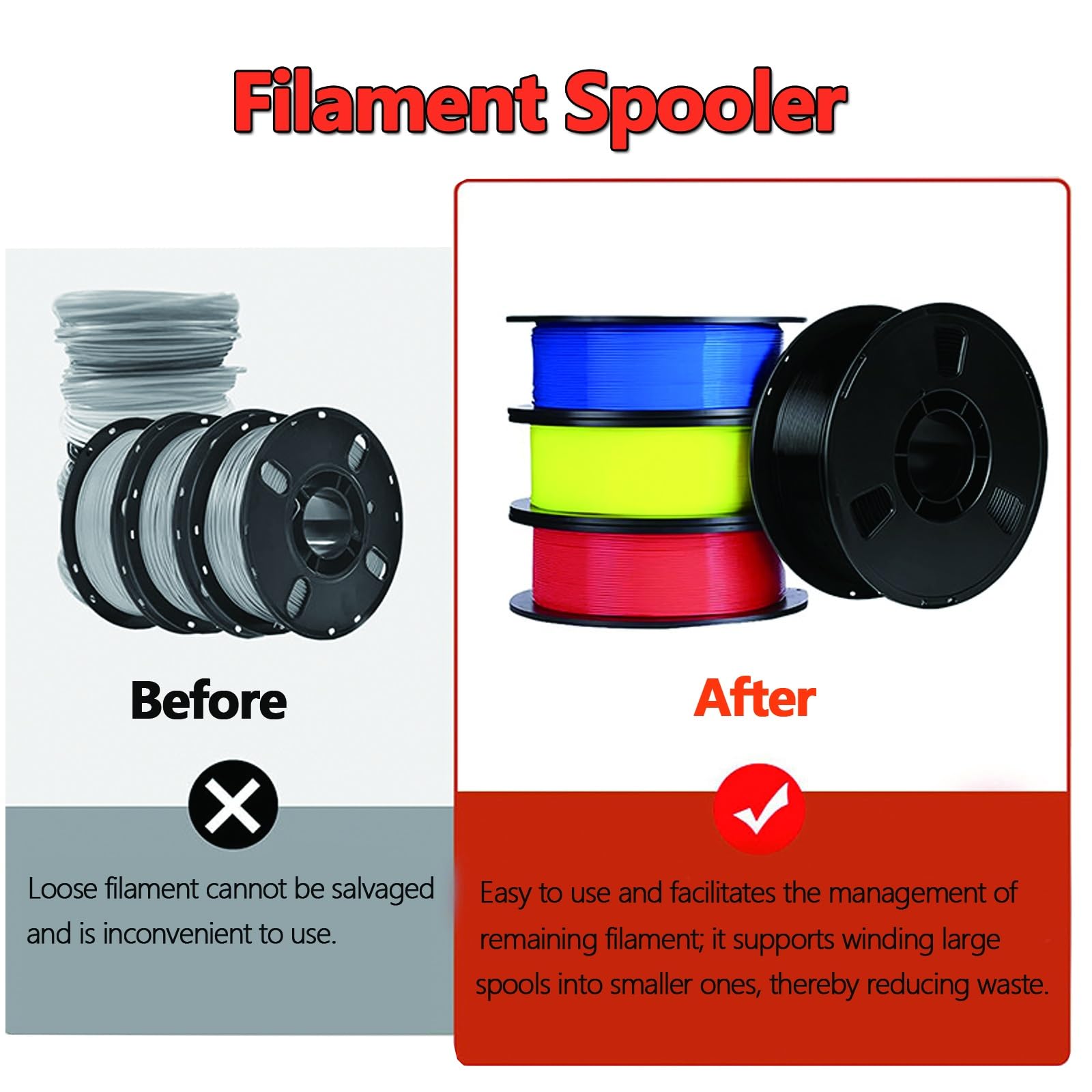 Respooler de filamento 3D, bobinador automático de bobina, herramienta de bobinado universal con control de tensión ajustable, diseño extraíble, para suministros de impresión